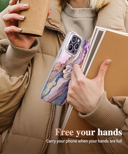 Image of Mizi Marble Cell Phone Ring Holder, Metal Kickstand Grip for Magnetic Car Mount Compatible with iPhone 16 /15 /14 /13 /12 Series & Galaxy S24 /S23 Ultra and Other Phones - Purple Sand