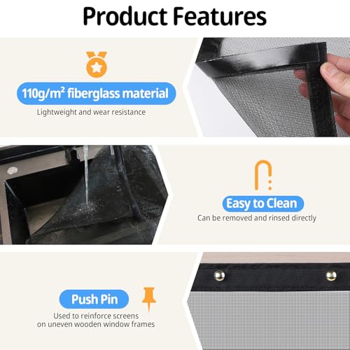 SWAWIS 70x120cm Fenstergitter Insektenschutz aus Glasfaser, Fliegengitter Fenster Ohne Bohren mit Klettband und Hilfsnägel, Fliegenvorhang Moskitonetz für Fenster, Schwarz
