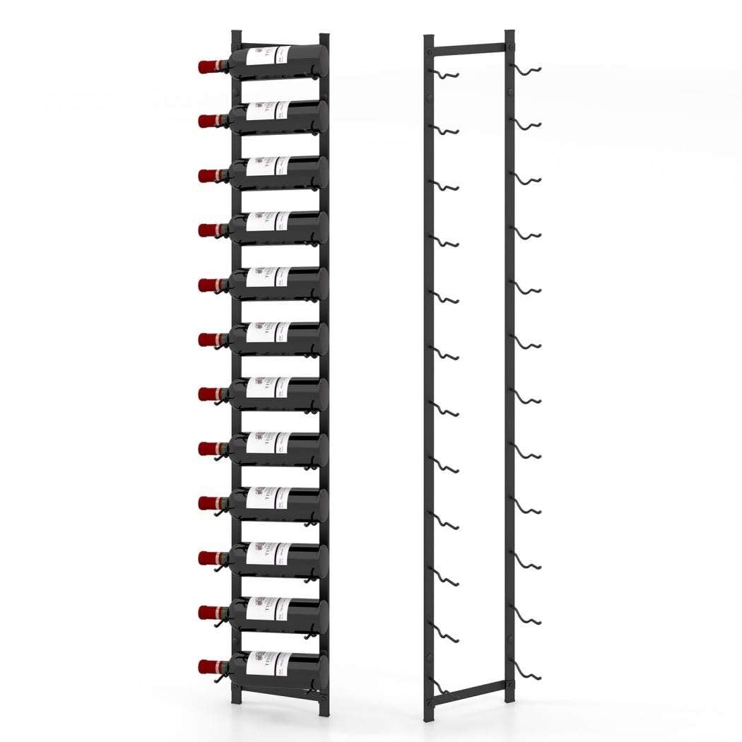 TANGZON Wall Mounted Wine Rack, 6/9/12 Bottles Metal Wine Storage Holder, Drinks Display Shelves Organizer for Home Bar Kitchen Living Dining Room, Black (12 bottles, 22 x 13.5 x 145cm)