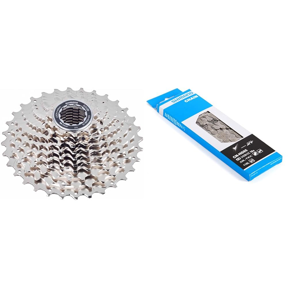 Shimano CS-HG500 Kassette 10-Fach Ausführung 11-32 Zähne 2016 Zahnkranz & Unisex – Erwachsene Kette Deore XT CN-HG95 10-Fach, Silky Black, One Size