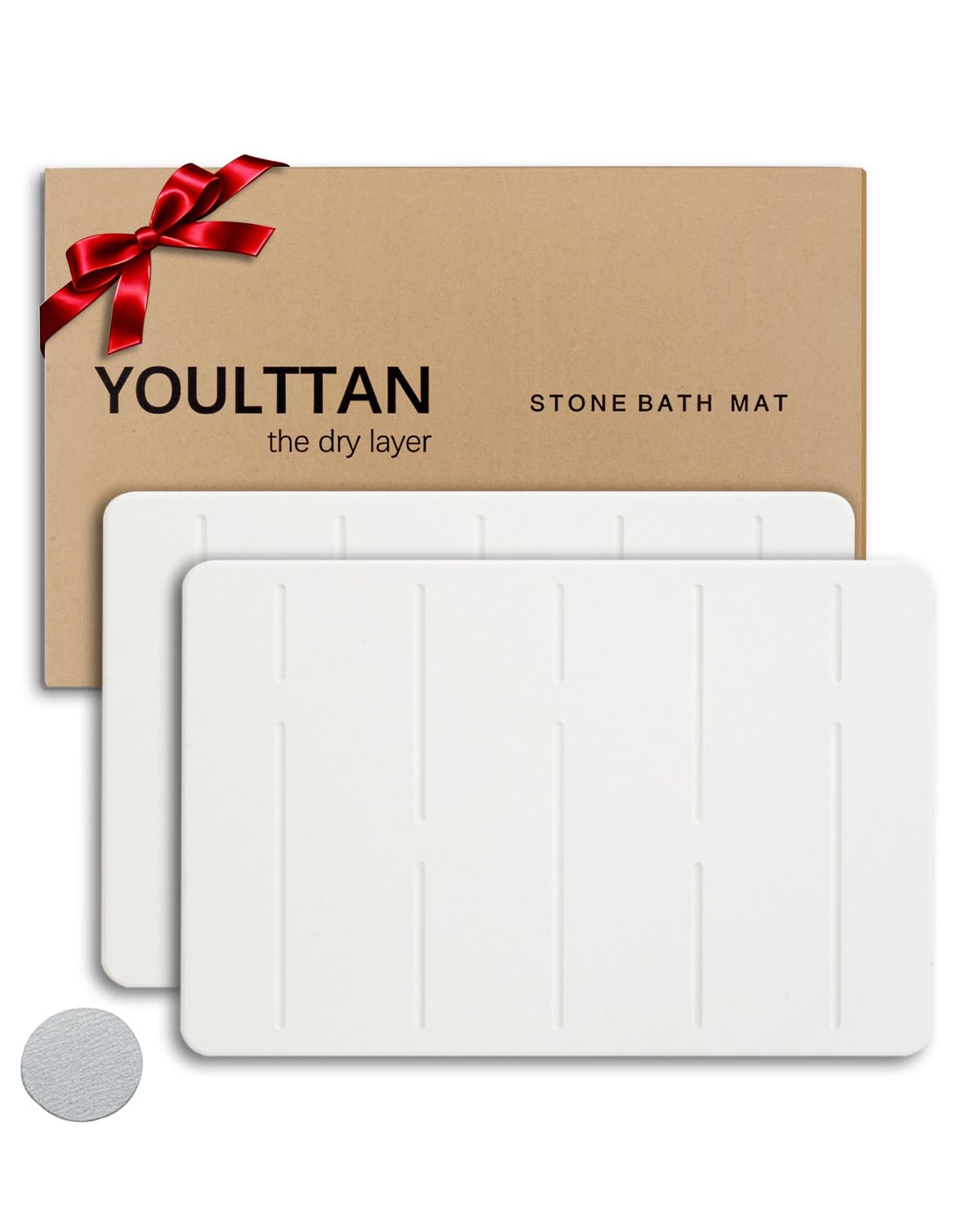 View 1 of [HEAVILY USED] YOULTTAN Home Bath Stone Mat 24"x16" (2-Pack) – Quick-Dry, Non-Slip Diatomaceous Earth Mat, Stylish & Absorbent, White Straight