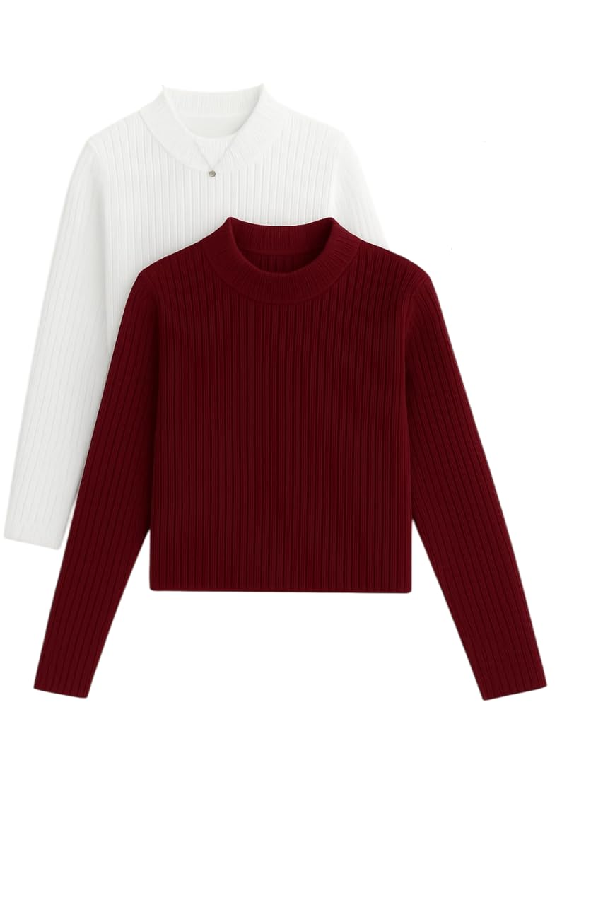 Women’s Ribbed Winter Top Set (Pack of 2) | Soft Stretchable Full Sleeve High Neck Top for Women & Girls | Stylish Warm Ribbed Tops for Winter-picture-42