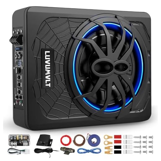 LUVUMVLT 1200W 10" Car Subwoofer, Slim Under Seat Powered Subwoofer and Amp Package,High/Low Level Input, Car/Truck Audio Sub Built-in Amplifier amp Combo Package, with Blue LED Light