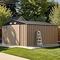 Patiolife 10 x12 FT Metal Outdoor Storage Shed, All-Weather Garden Tool Shed with Lockable Door & Sloping Roof, for Backyard and Garden Patio, Brown