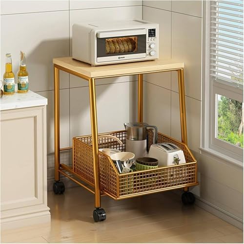 Black Microwave Cart with Storage Basket - Compact Kitchen Shelf Stand for Office, Living Room & Bedroom - Large Size, No Wheels, Space-Saving Design, Versatile Storage Solution