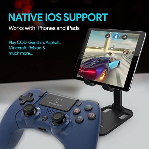 EvoFox-Elite-Play-Wireless-Controller-for-PS4-Ipad-and-Iphones-Bluetooth-50-Dual-Vibration-6-Axis-Gyro-Sensor-10-Hours-of-Game-Play-Touch-Panel-Built-in-Speaker-35-mm-Headset-Port-Blue