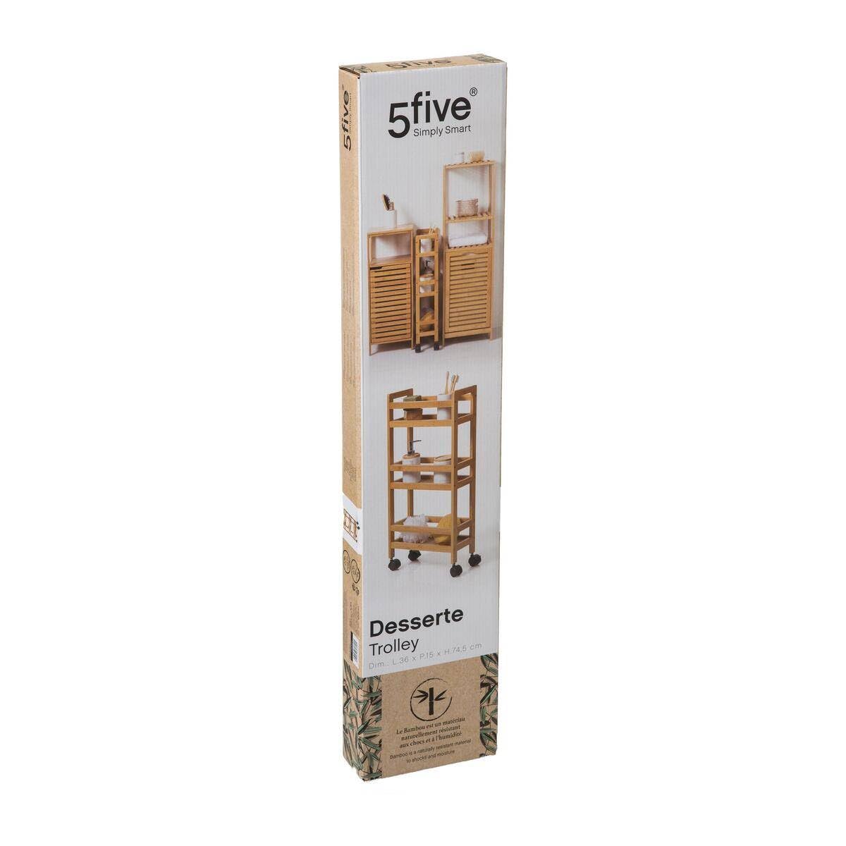 5 five simply smart Carrito con ruedas 3 niveles de, Bambú, 36 x 15 x 74.5 cm
