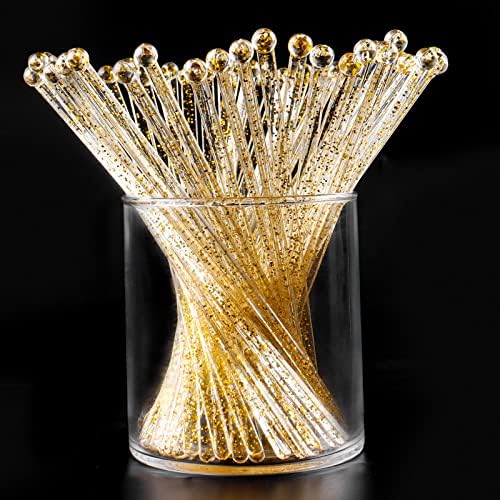 50 Pcs Cake Topper Sticks for Cake Toppers Coffee Stirrers Reusable for Bar Photo Booth Sticks for Birthday Party(gold)