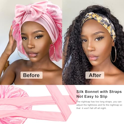 DRESHOW Satin Braid Bonnet for Women Silk Bonnet for Sleeping Sleep Cap with Elastic Tie Band Night Cap for Long Curly Hair Locs - Image 3