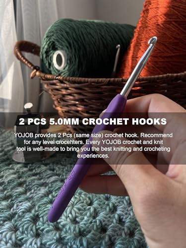 Image of 2Pcs Size H / 5.0mm Crochet Hooks, Ergonomic Crochet Hook for Arthritis and Beginners, Extra Long, Smooth, Comfortable (Size H / 5.0mm)