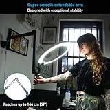 Daylight Aura On Arm™ Ring Lamp – 4,500 Lux at 30cm, 90+ CRI, 6,000K Daylight LEDs, Extendable 145cm Arm, Continuous Dimmer, Wall/Table Mountable, Pivoting Head – Black - Image 2