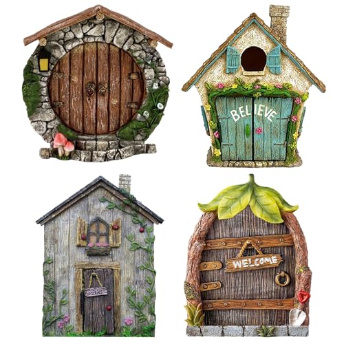 TYXHXTF 4 Pcs Fairy Door, 3D Miniature Garden Elf Doors for Tree, Home Decor Outdoor Ornament, Fairy...