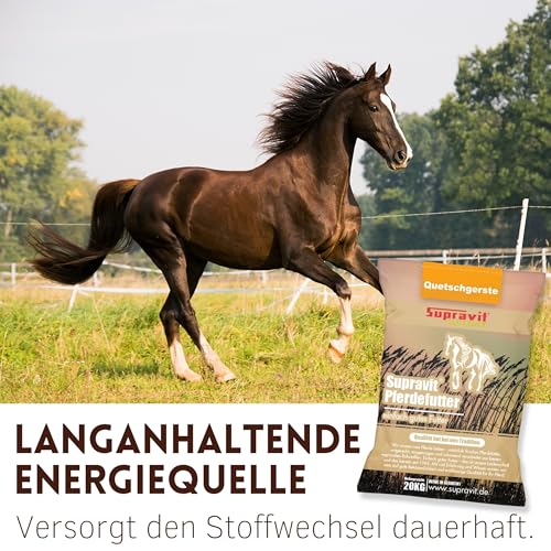 Supravit Gerste gequetscht 20kg Sack | Natürliche Gerstenflocken für Pferd und Ponys | Quetschgerste als Futter mit hohem Energiegehalt | Hochwertiges Pferdefutter, energiereiche Tiernahrung