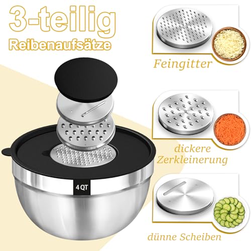 Edelstahl Schüssel Set Terlulu 5er Set mit Deckel und Reibenaufsätzen
