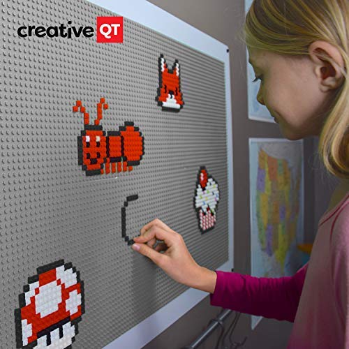 Creative QT Large Play-Up Building Brick, Grey, 24"x34" Activity Wall Panel for Kids & Toddlers, Pre-Assembled Makerspace Furniture, Vertical Building Surface, Compatible with All Major Brick Brands