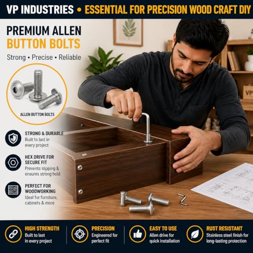 Image of By inchVP INDUSTRIES inch (Pcs-25) M6x12 mm Allen Button Nickel Flange Head Cap Screw High Tensile | Round Head Screw for Modular Furniture, Wooden Work, Electrical Fittings, DIY & Industrial Use