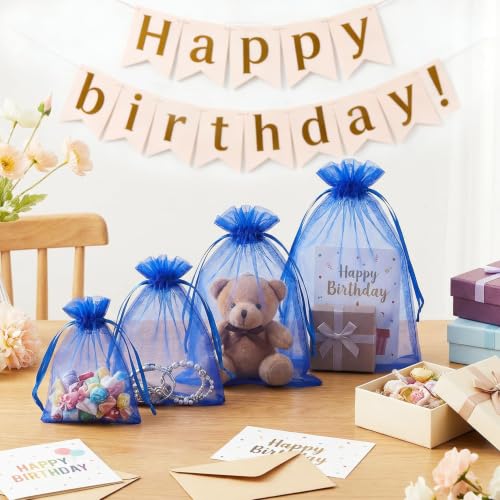 Image of FUNFERY 100PCS Royal Blue Organza Gift Bags 4x6in,Drawstring Jewelry Pouch