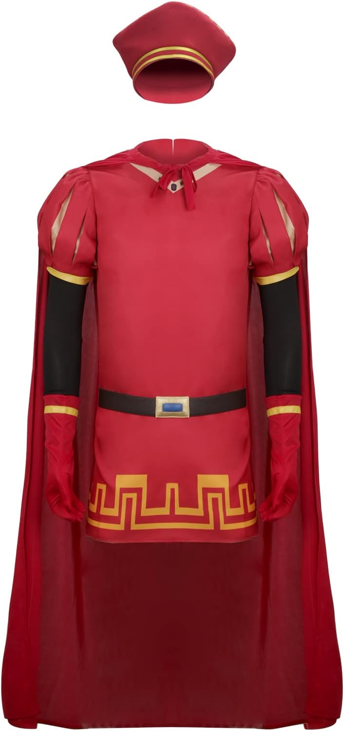 Men Costume Hat Outfits Red Cloak Top Robe Cape Headwear Halloween Cosplay Fancy Dress Clothes Full Set