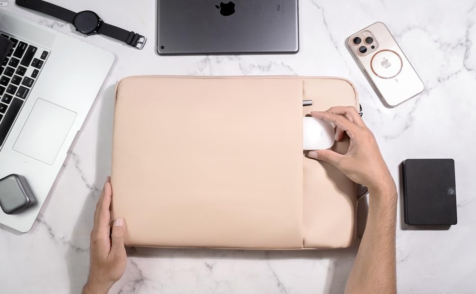 Image of RichAxis 13 inch Laptop Sleeve Cover Bag | Fits 12.5-13.3 inch Laptops & Tablet | Water-Resistant Fabric, Padded Interior | Ideal for Office, College & Travel (Beige, 13.3 Inch)