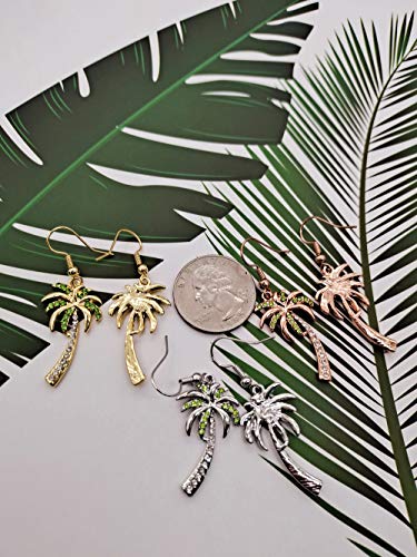 MANZHEN Crystal Beach Palm Tree Dangle Earrings Tropical Jewelry for Women (rose gold)