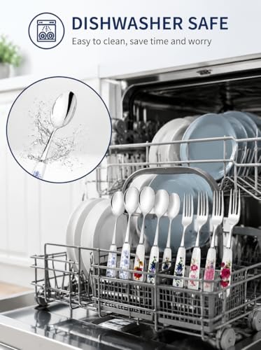 Image of Pack Stainless Steel Ceramic Handle Teaspoon Coffee Spoon Sugar Ice Cream Spoon cute kitchen accessories Stirring Soup Tableware