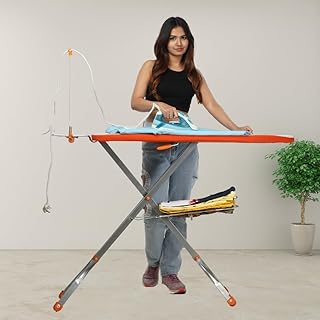 Foldable Ironing Board for Home 130 x 40 cms | Aluminised Ironing Surface | Ironing Board with Iron (Press) Stand/Holder | Adjustable Height Iron Table | Table for Ironing Clothes | Silver
