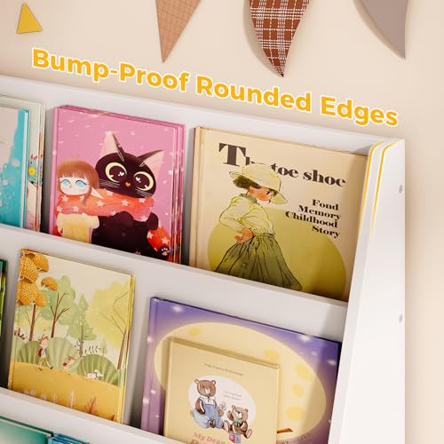 Image of Tatub 4 Tier Kids Wooden Bookshelf, Toddler Sling Bookcase Montessori Bookshelf, Children Front Facing Book Shelf for Nursery, Playroom and Classroom, White