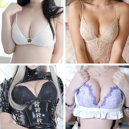 Image of Realistic Silicone Breastplate High Collar Fake Boobs B-F Cup for Crossdressers Drag Queen Mastectomy Transgender (White,F cup)