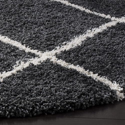 Image of Modern Shaggy Round Rug | Ultra-Soft Plush Circle Carpet for Living Room, Bedroom, Nursery | Fuzzy, Fluffy Area Rug with Non-Slip Base Grey B 4x4 feet