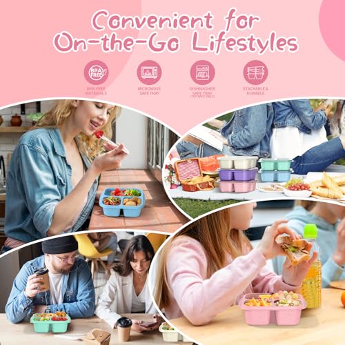 Csqlj 8033 Snack Boxes (3 Pack), Meal Prep Containers Reusable, Stackable Bento Boxes With 3 Compartments, Bpa Free Lightweight Lunch Containers thumb #6