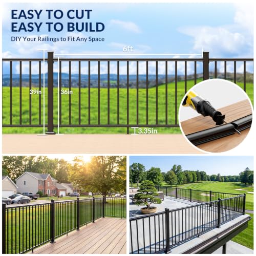 Image of Egadis 36 in. H x 24 ft. W Black Deck Railing Kit with 5 Post, Textured AAMA 2604 Powder-Coat Finish Modular Aluminum Railing System for Outdoor Decks, Porches & Balconies(4 Panel, 5 Post)