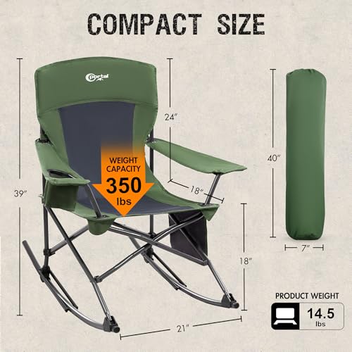 Portal Outdoor Rocking Chair Camping Folding Portable Rocker with Cup Holder Side Pocket Carry Bag, Support 350LBS (Green) by Portal - Image 5