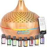 ZOVHYYA 500ML Aroma Diffuser für Ätherische Öle Aromatherapie-Diffuser mit 8 Ölen, Fernbedienung, 4 Timer, 14 Farben und 2 Sprühmodi(Goldgelb)