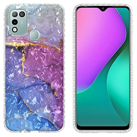 Silicone Case Cover for Infinix HOT 11 Play /Hot 10 play/Hot 9 Play Four Sides Air Bag Anti-Fall Slim Fit Soft TPU Bumper Cover Rubber Sparkle Women Girls Shell Cases Back Cover,Blue-violet marble Cover