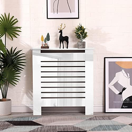 HMD High Gloss Black/White Grey Radiator Cover Decorative Cabinet Horizontal Slat 4 Size for Office Living Room Bedroom Hallway (high gloss black, W78xD19xH82cm)