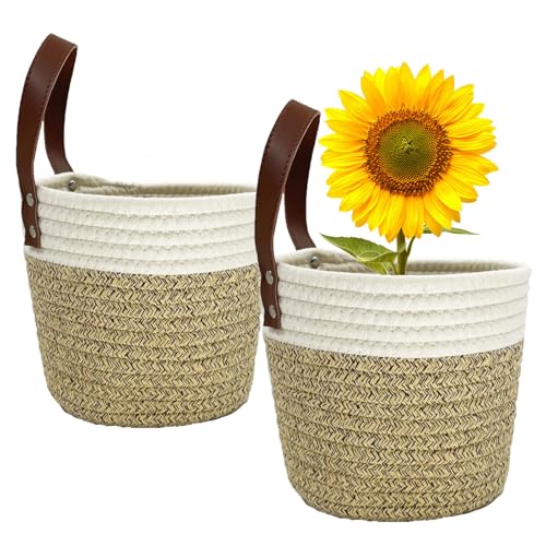 SOQKEEN Panier de Rangement, 2 Pcs 15,2 cm Decoration Chambre Panier Rangement Rond, Petit Panier Rangement Salle de Bain avec Poignées, Panier Suspendu pour,...