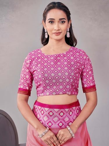 Image of Satrani Women's Silk Printed Saree with Unstitched Blouse Piece