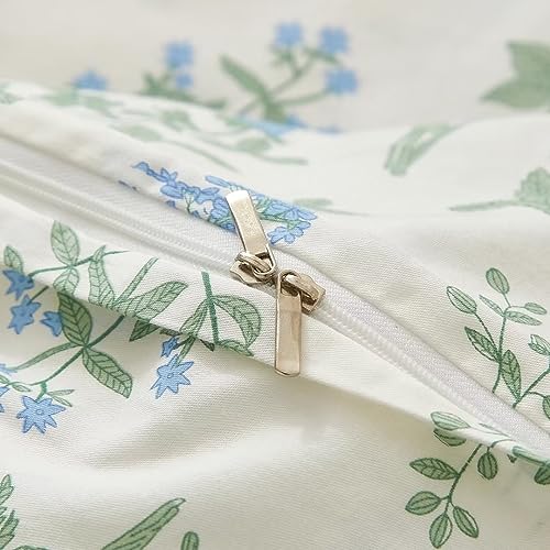 Ruccit White Floral Duvet Cover Set Double 100% Cotton Duvet Cover Double Bed 3pcs Garden Blue Green Chic Flower Bedding Set including Zipper Closure Corner Ties-Soft,Durable,Easy Care - Image 4