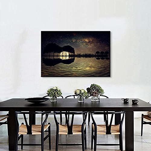 Music Wall Decor Guitar Tree Island Canvas Print Guitar Decor Guitar Wall Art Music Studio Decor Music Art Wall Decor Guitar Posters Framed Music Painting For Living Room Bedroom Decor (24''Hx36''W) #TOP3
