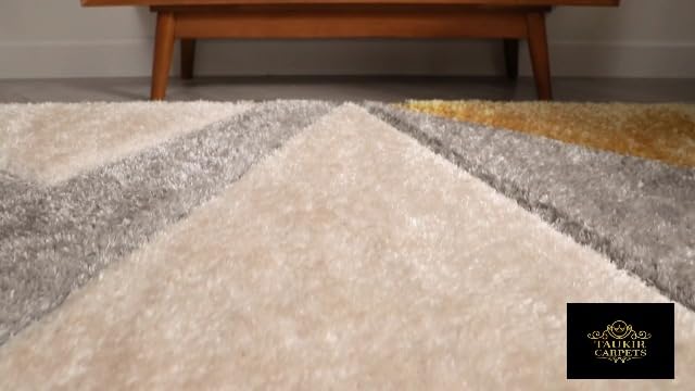 - Handmade Rectangular Collection Super Soft Microfiber & Polyester Silk Touch Carpets,Size 5X7 Feet, Color Silverivoryyellow