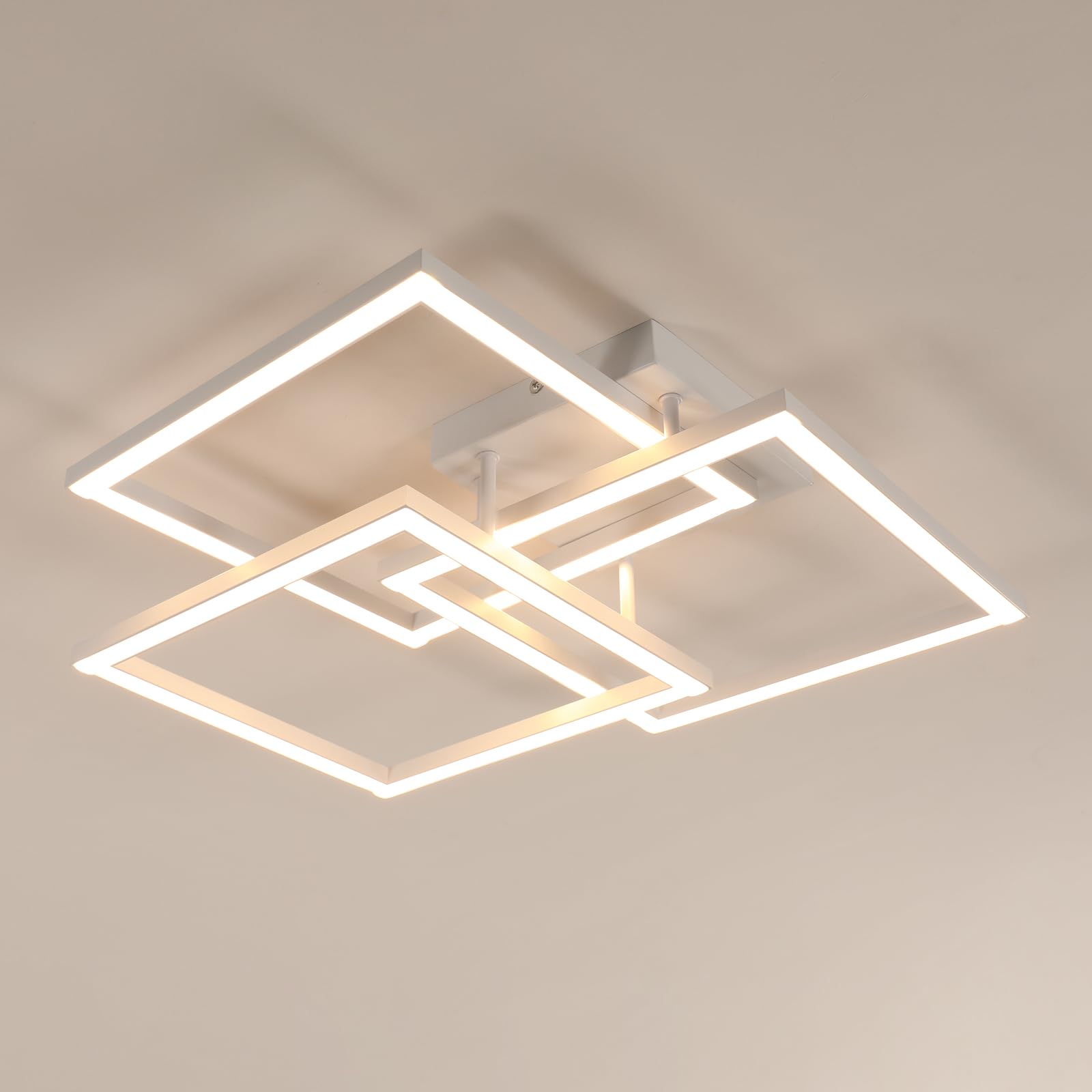 Comely Modern LED Ceiling Light 62CM White Dimmable Ceiling Lamp with Remote Control 3000K-6500K Geometric Square Flush Ceiling Light for Living Room Bedroom Kitchen 40W
