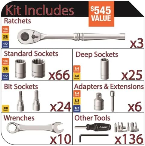 Miniatura 2 de Husky 270 piezas juegos de herramientas mecánicas 1/4,3/8,1/2 unidad $545 valor