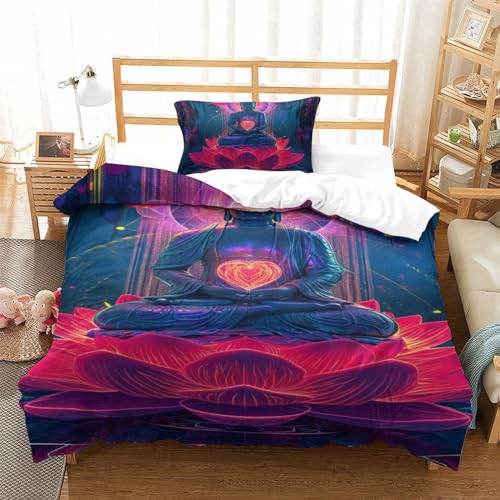 Housse de couette Bouddha 3D 135x200 parure de lit zen en microfibre