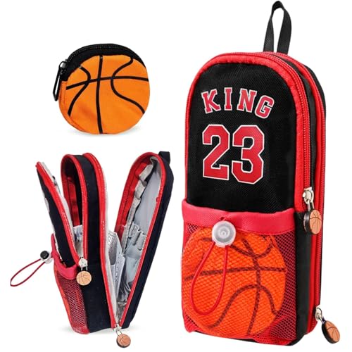 Image of Kids Pencil Case with Ball Toy, Double Zipper Large Capacity Pencil Pouch for Boys & Girls, Portable School Stationery Organizer Bag with Mesh Pocket & Compartments (King)