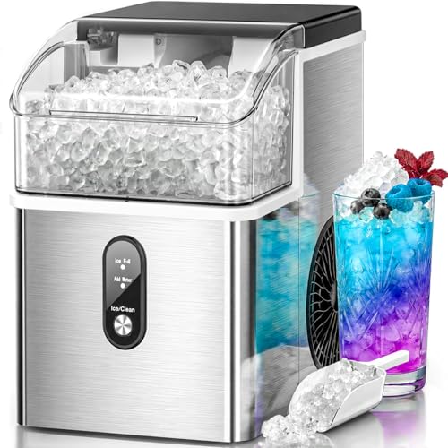 Image of Kismile Nugget Ice Maker Countertop,33Lbs /24H Ice Machine with Chewable Ice,Self-Cleaning Portable Ice Maker with One-Click Operation,for Home /Kitchen /Office(Silver)
