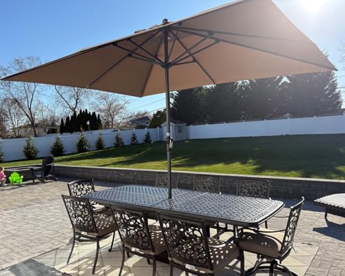 Image of PURPLE LEAF Outdoor Market Umbrella 12' x 9' Rectangle Taupe 8 Sturdy Ribs