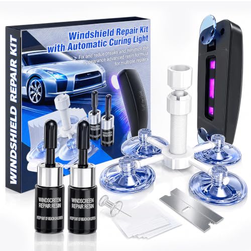 Image of Windshield Chip Repair Kit, Car Glass Windshield Repair Kit with UV Curing Light, Glass Crack Repair Tools, Cracks Gone Glass Repair Kit, Nano Fluid Windscreen Repair Kit for Chips and Cracks(Navy)