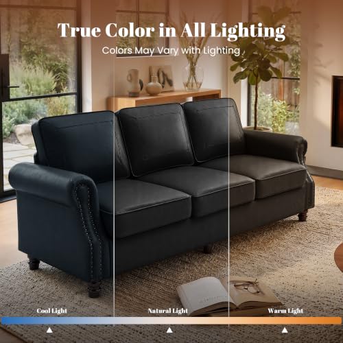 Kingfun Faux Leather 3 Seater Sofa with Rolled Arms,Black - image 7