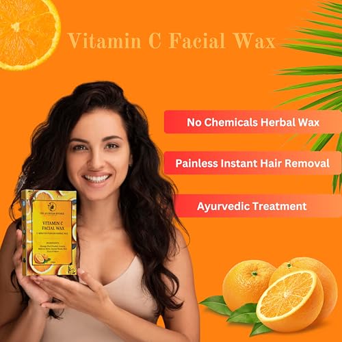 Image of Vitamin C Facial Wax Powder - 5 Minute Painless Natural Herbal Hair Removal Wax Powder for Women | Organic Waxing Hair Remover Powder, No Chemical - 100g (2 Pack)