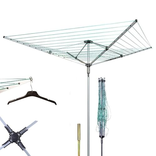 ReTaaj 4 Arm 50m Rotary Airer Heavy Duty Essential Washing Line Outdoor Clothes Laundry Dryer Garden Airer with Ground Spike